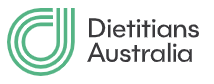 A logo for dietitians australia with a green and white circle.