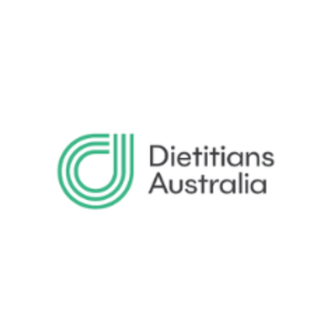A logo for dietitians australia with a green and white circle.
