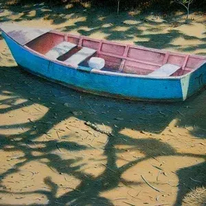 Blue Boat On Sand