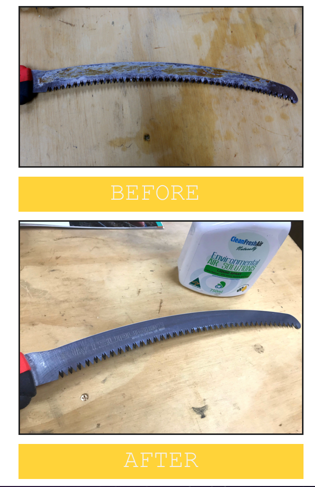 A Before And After Picture Of A Saw On A Wooden Table — Tree Arrangements in Stratford, QLD