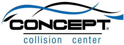 Concept Collision Center logo with blue and black curved lines above the word