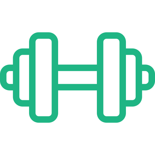 A green dumbbell icon on a white background.