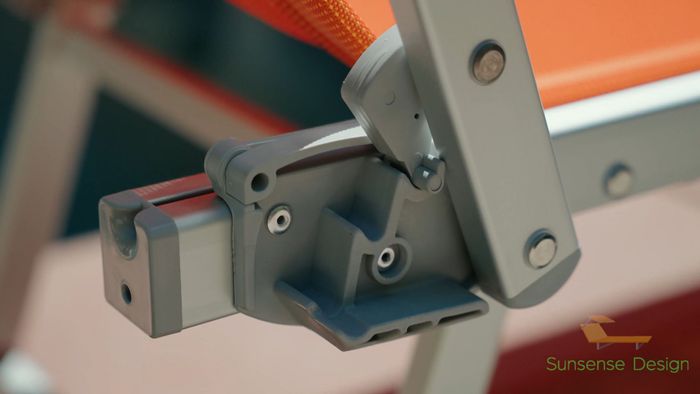 a close up of the hinge of a lettini sun chair