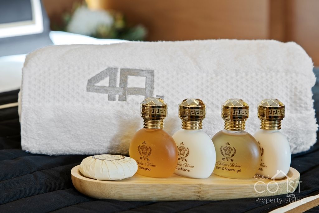 A white towel with the number 4f on it