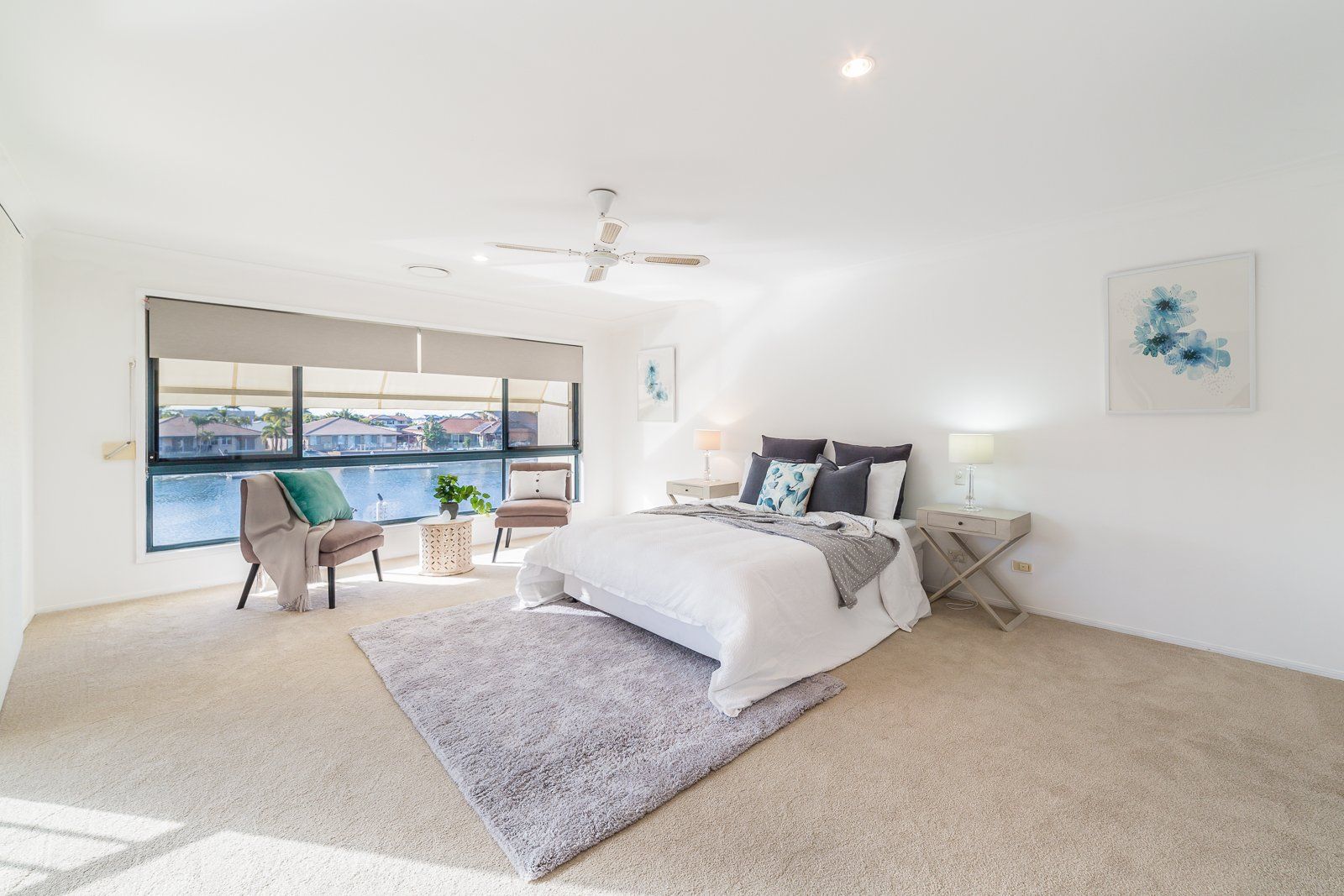 There is a large bed in the middle of the room.