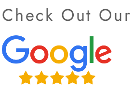 A google logo with five stars and the words `` check out our google ''.