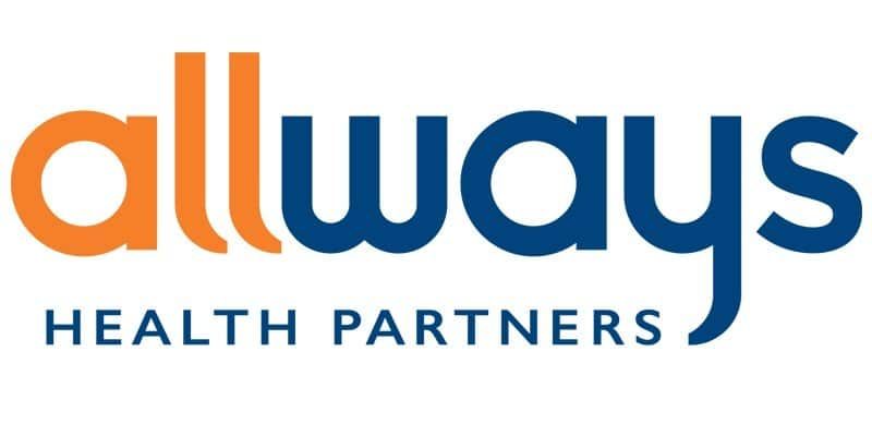 The logo for allways health partners is blue and orange