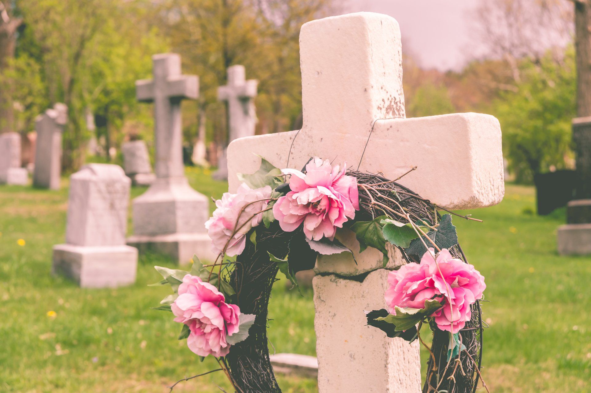 Funeral Wreath with Pink Flower on a Cross - Ceremonies in New Lambton Heights, NSW