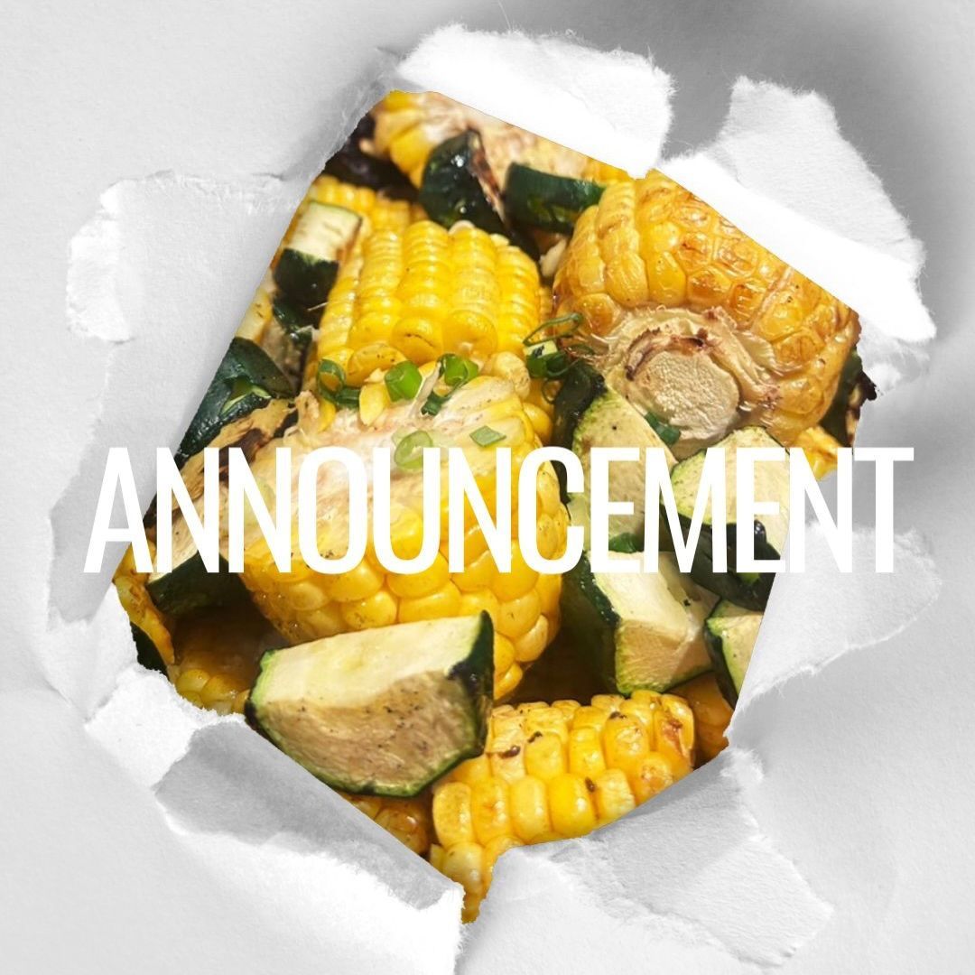 烤玉米和西葫蘆，附公告文字。