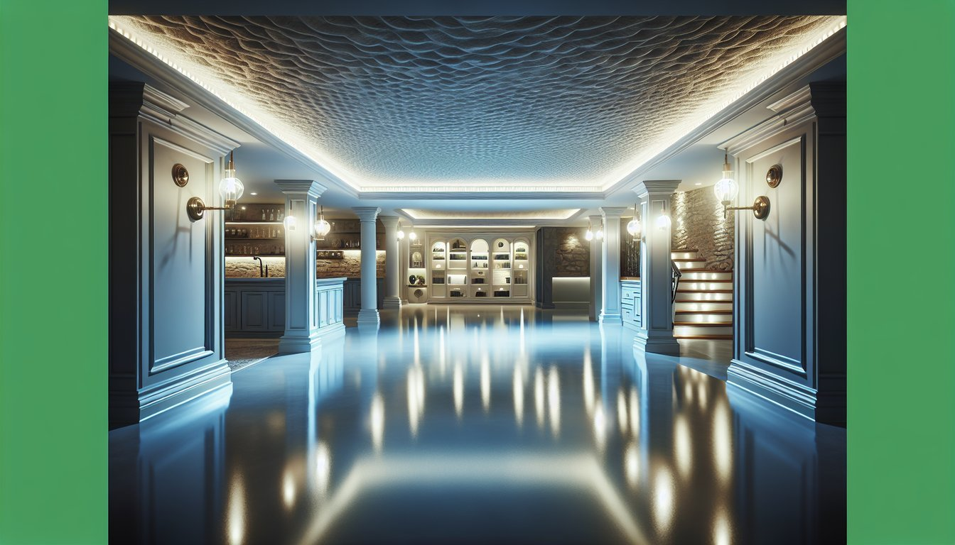 A crystal clear image showcases a meticulously waterproofed, sparkling basement in a Long Island hom