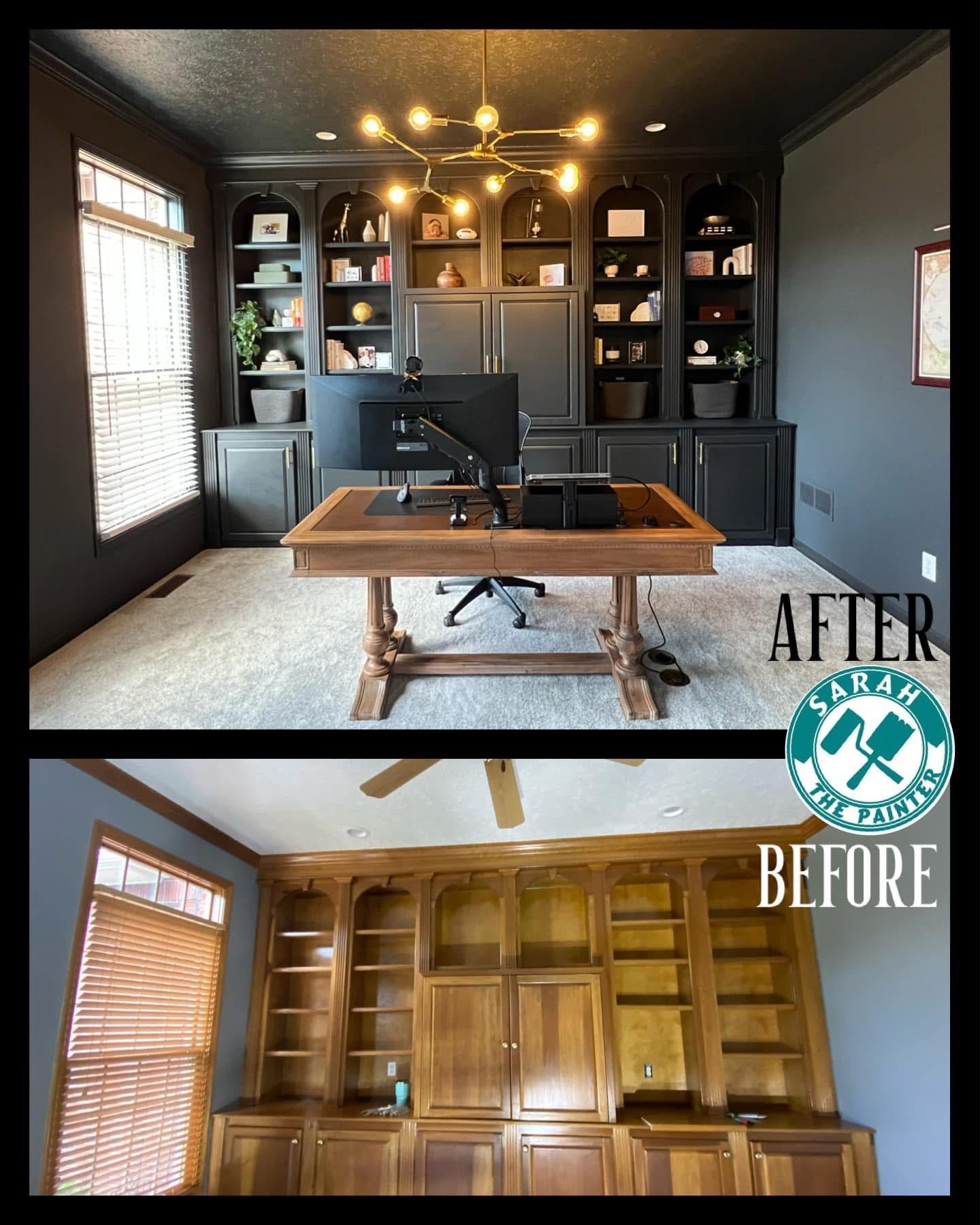 White bathroom vanity with gold accents, mirror, and accessories.
