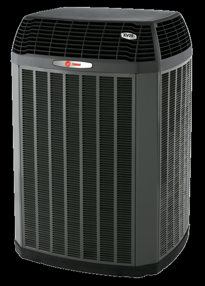 A gray air conditioner is sitting on a black surface.