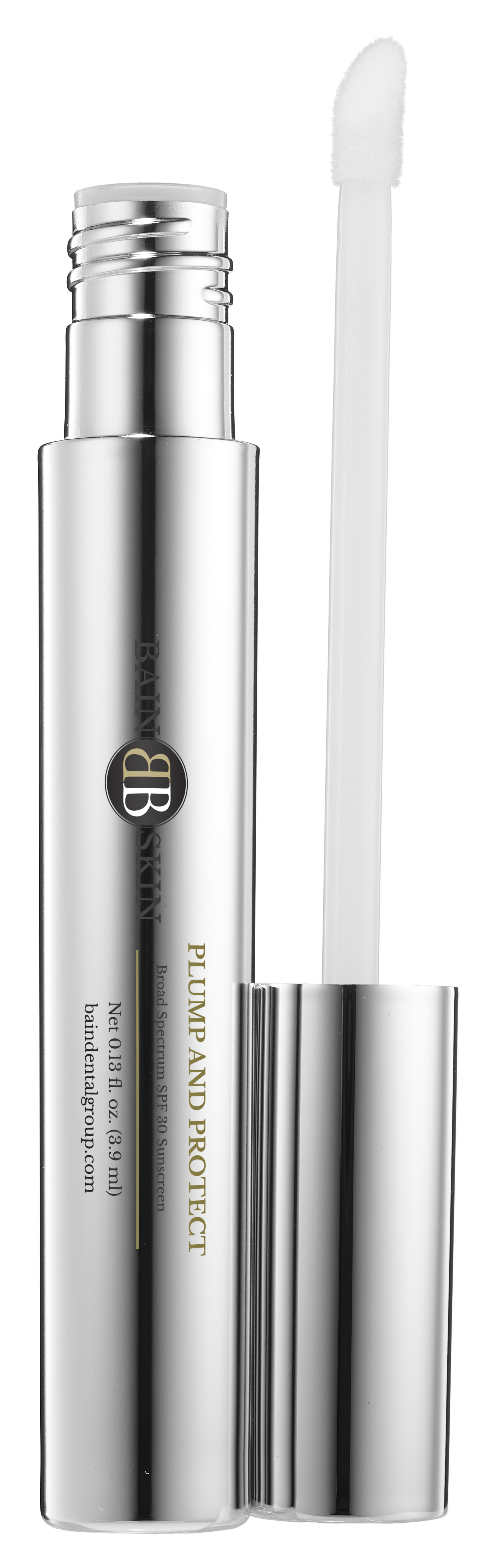 A bottle of lip gloss with a brush in it