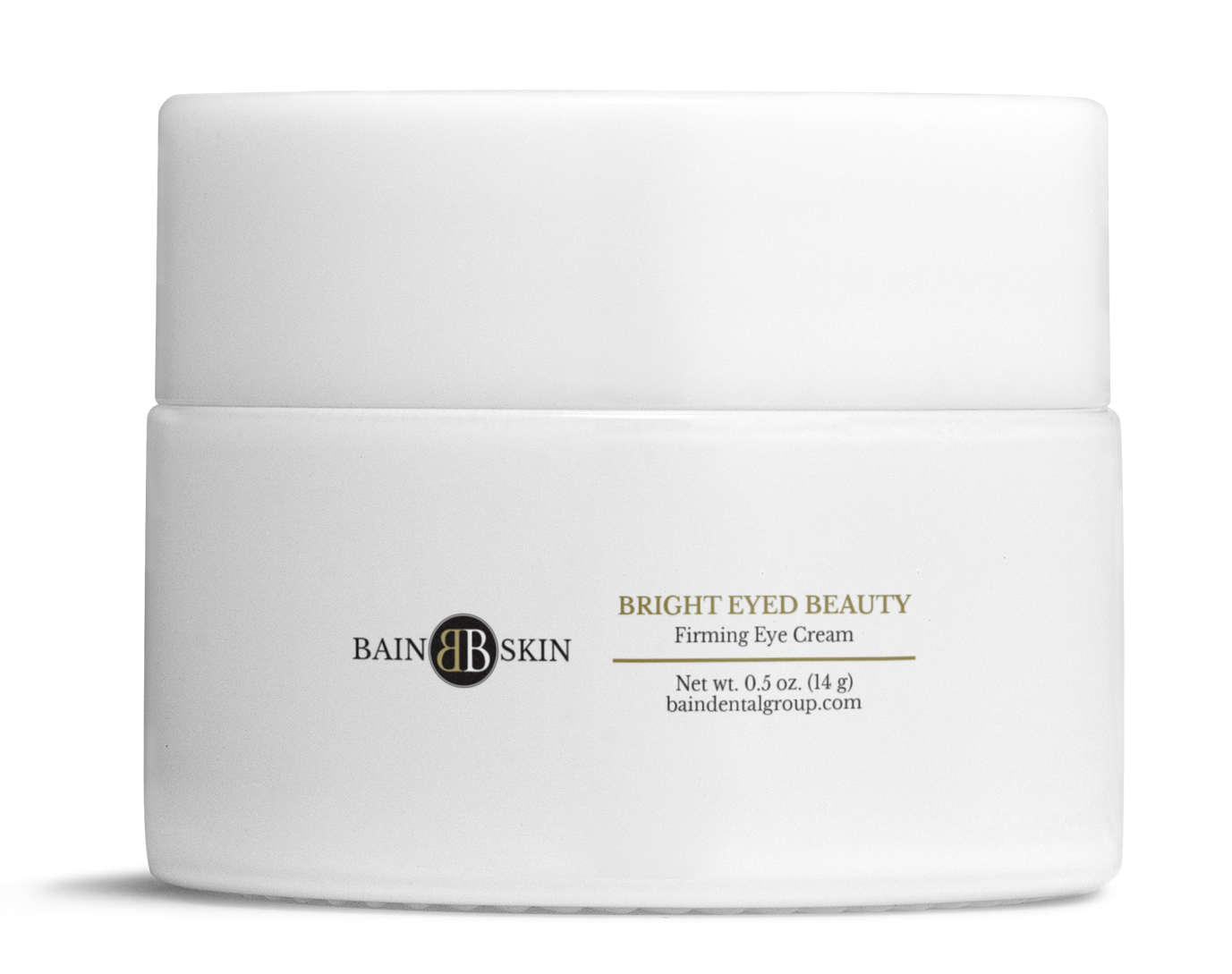 A white jar of lotion is sitting on a white surface.