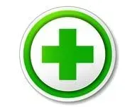 Símbol de creu verda en un cercle blanc, icona mèdica o sanitària.