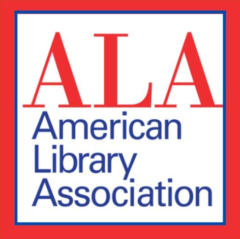 Logo of the American Library Association in red and blue. The letters 