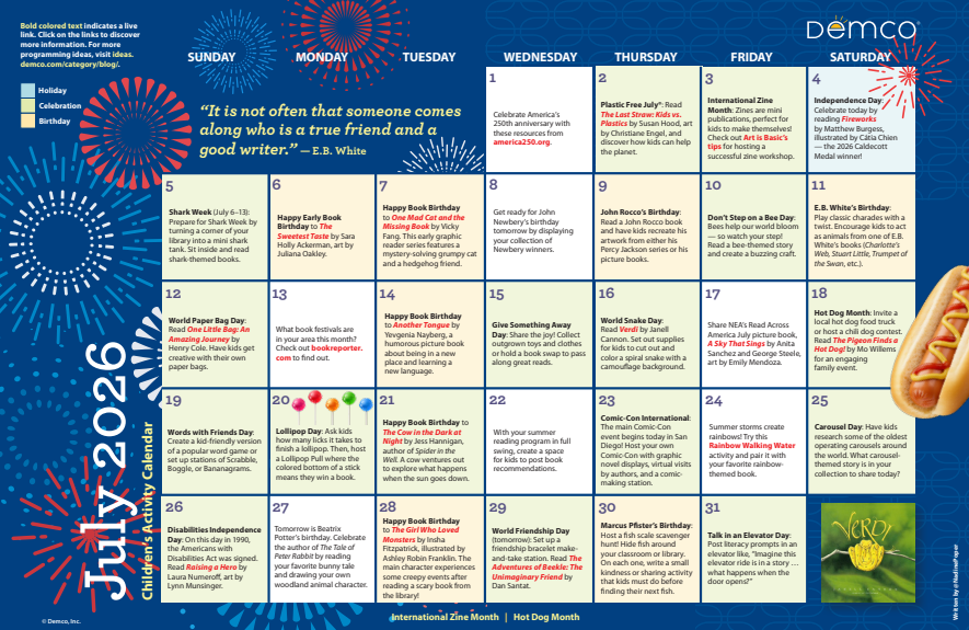 July 2026 calendar with yellow poetry background. Days have brief text notes.