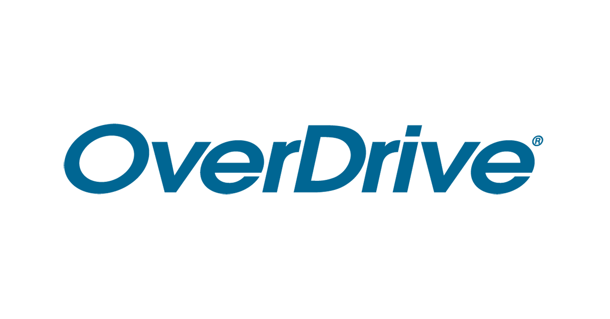 OverDrive logo in teal, a service for borrowing digital books and audiobooks.
