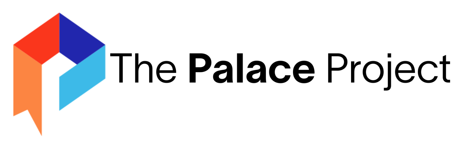 Logo for The Palace Project, featuring an abstract geometric shape in orange, red, blue, and teal next to the text 