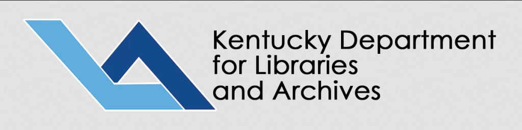 Logo for the Kentucky Department for Libraries and Archives. Features blue and light blue abstract shapes and black text.