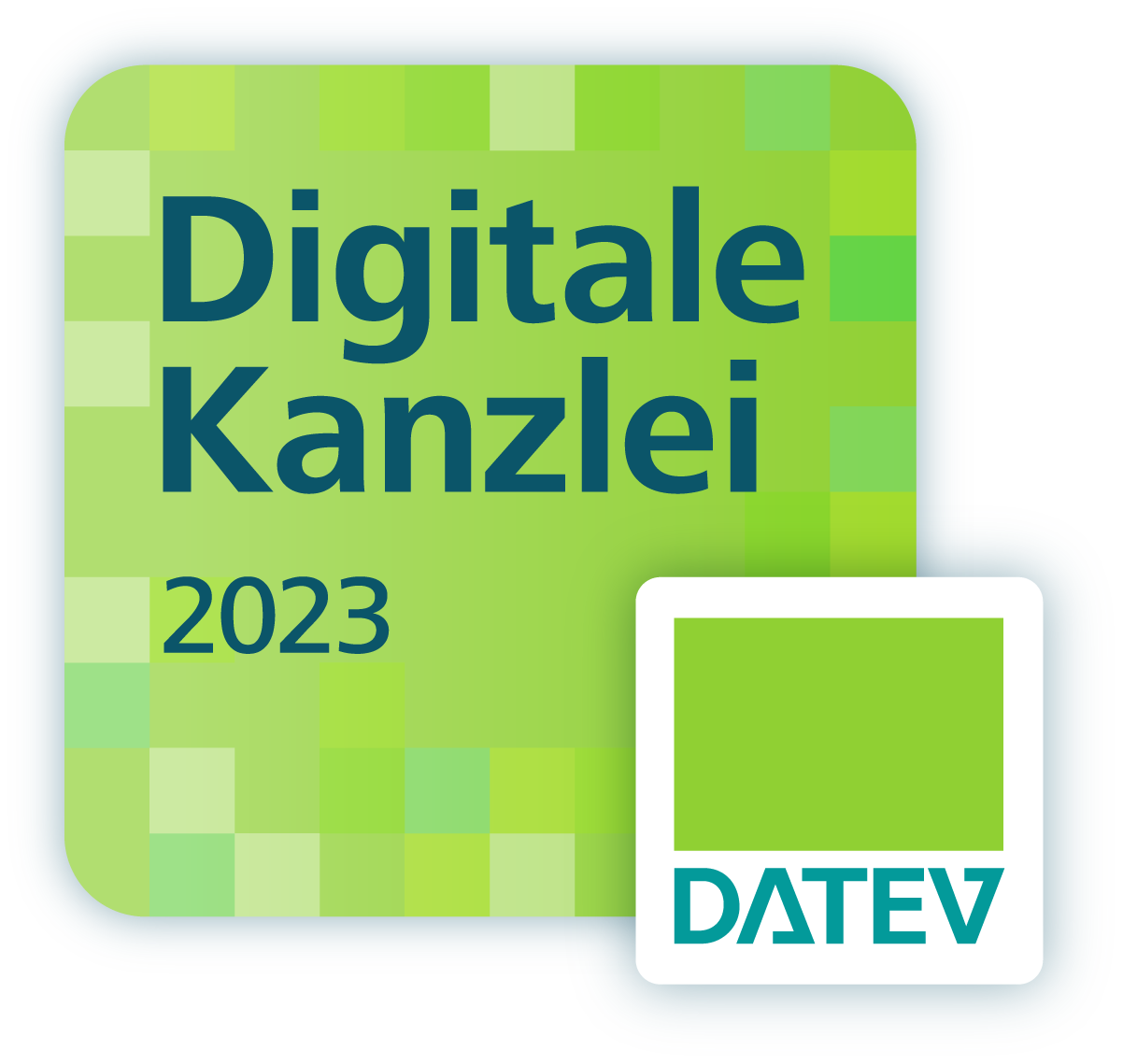 Ein grünes Quadrat mit der Aufschrift Digitale Kanzlei 2023 darauf