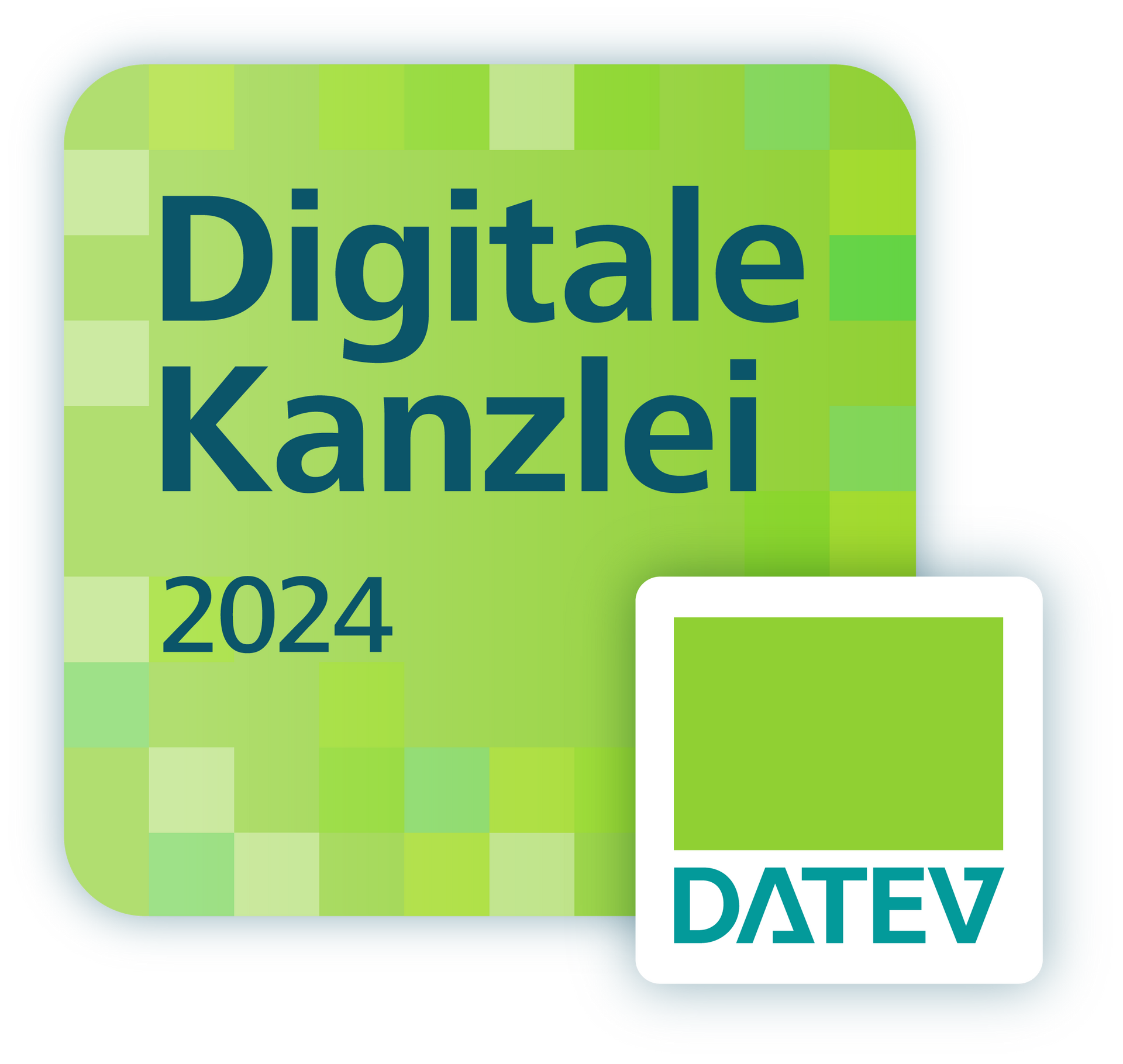 Ein grünes Quadrat mit der Aufschrift „Digitale Kanzlei 2024“ darauf.