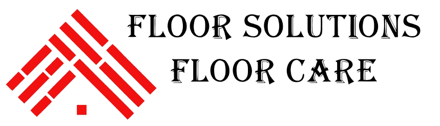 A red and white logo for floor solutions floor care