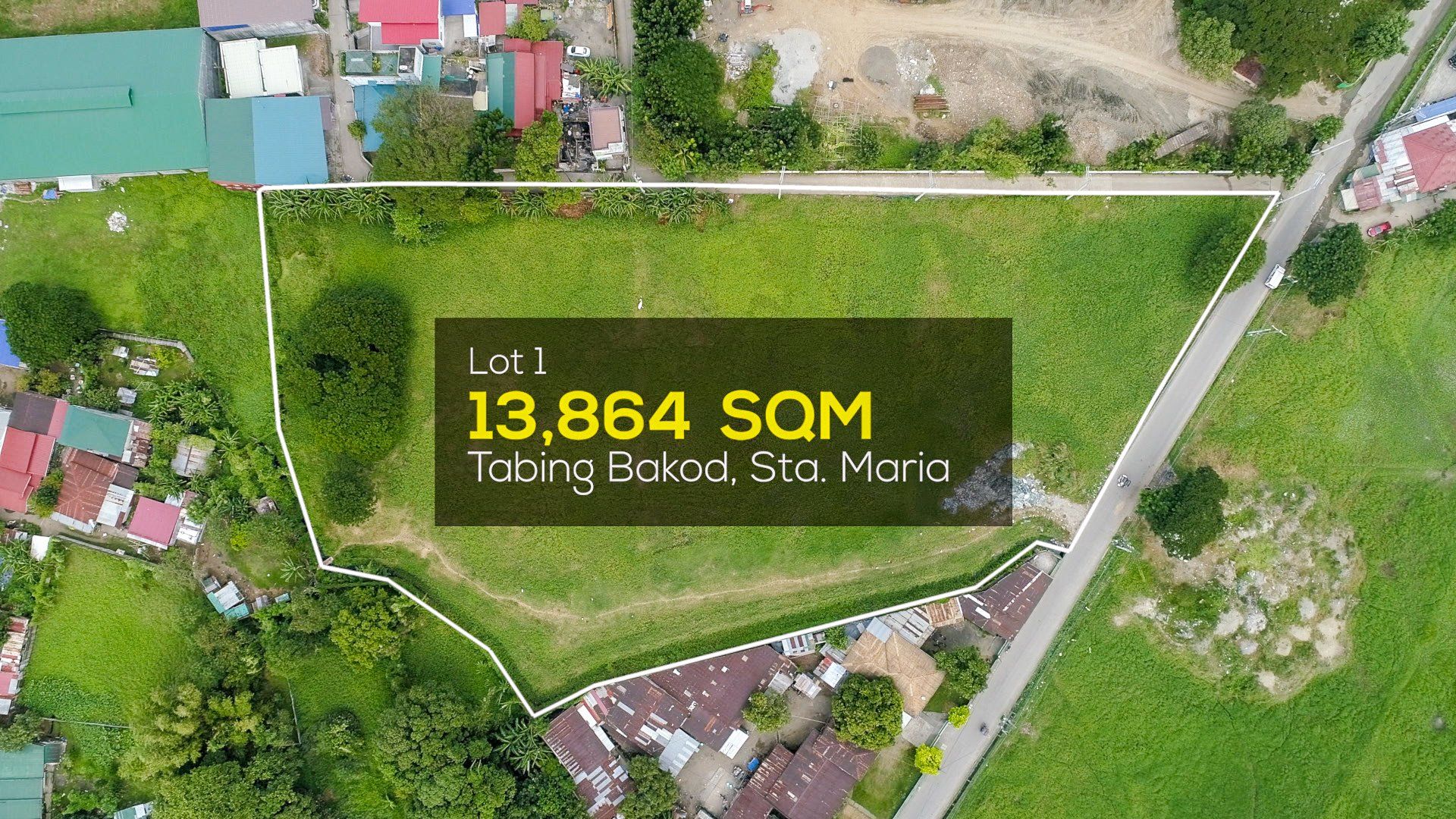 An aerial view of a lot with a lot number of 13,864 sqm