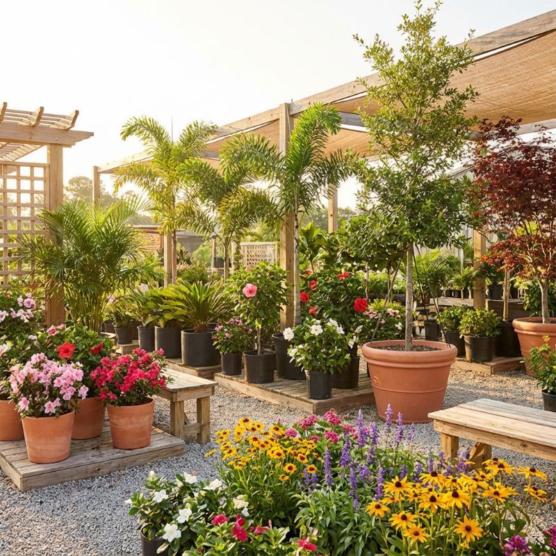 A man is raking the grass in a garden.