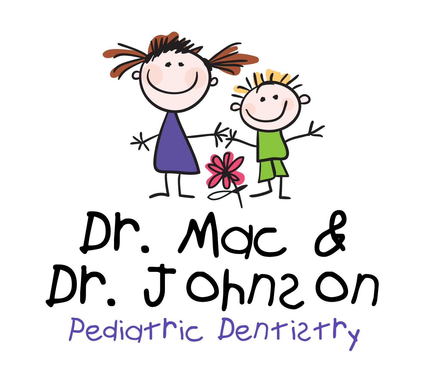 A logo for a pediatric dentist with two stick figures