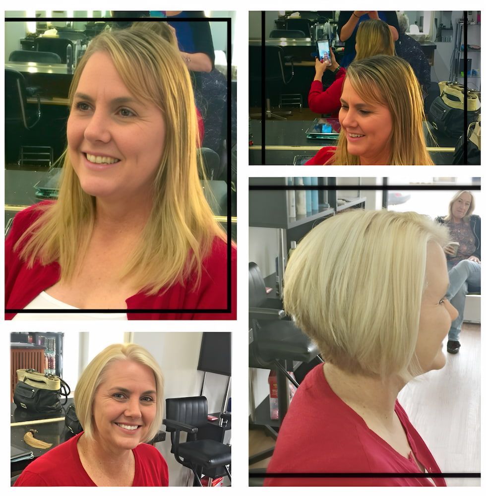 A Collage Of Photos Of A Woman Getting Her Hair Cut — Howard Street Hair Studio In Nambour, QLD