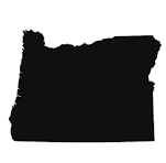 A black silhouette of the state of oregon on a white background.