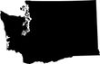 A black and white silhouette of the state of washington on a white background.