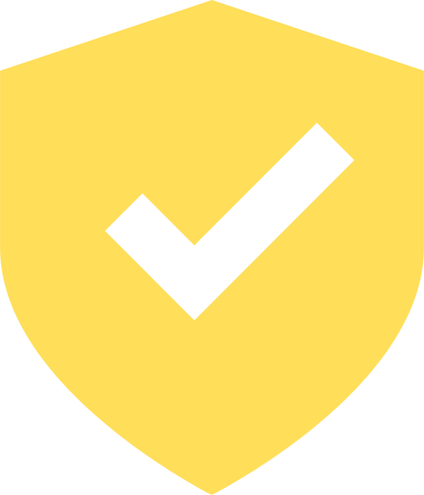 A yellow shield with a white check mark on it.