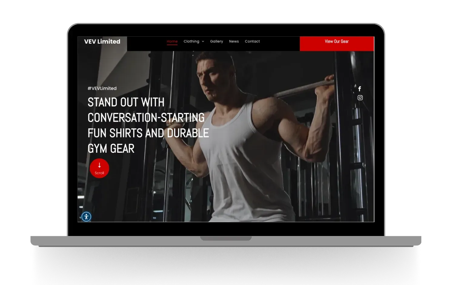 A laptop screen shows a man lifting a barbell in a gym.