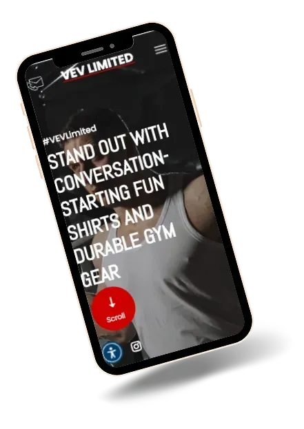 A cell phone with the website vev-limited.com on the screen