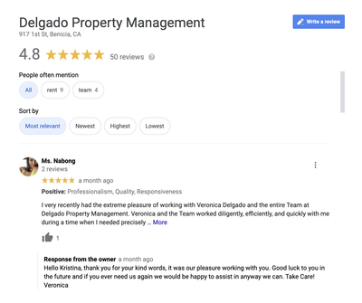 Delgado Property Management Google Reviews and Rating