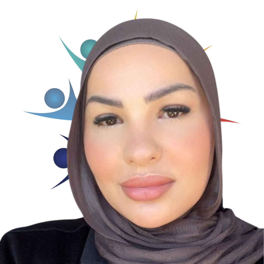 A woman wearing a hijab is looking at the camera