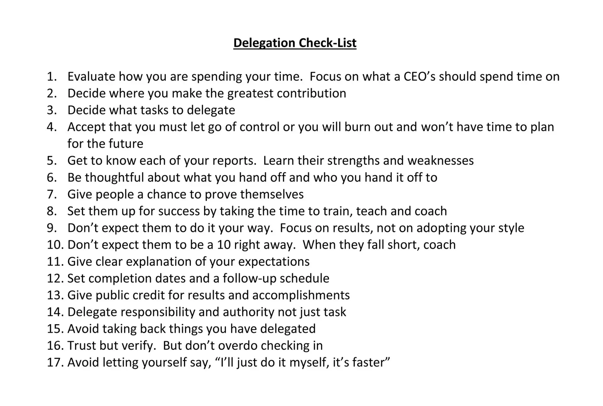 CEO delegation check-list.