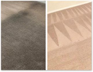 A before and after picture of a carpet being cleaned.