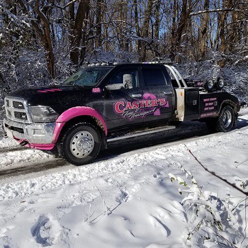 Towing vehicle in snow