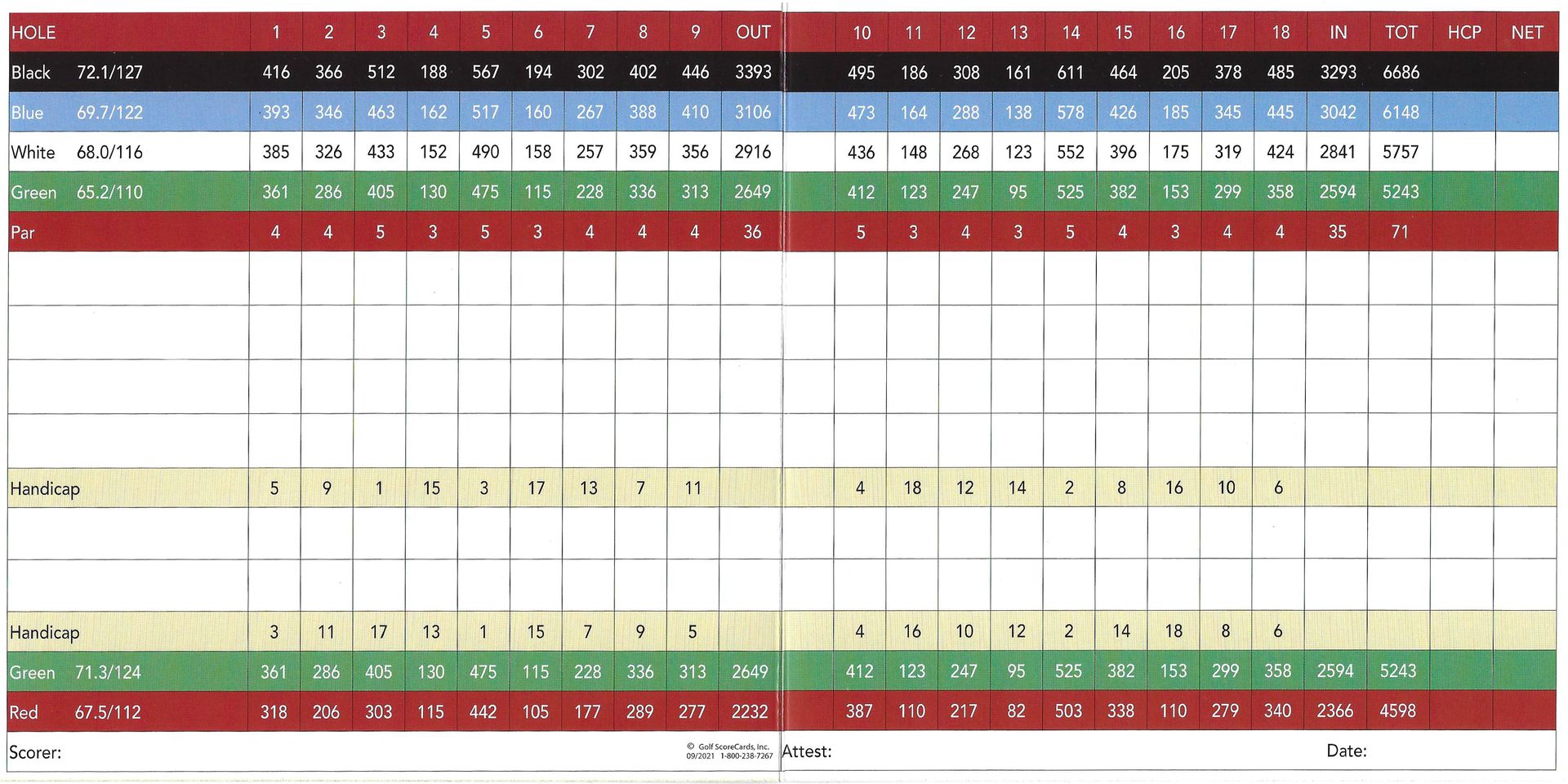 A scorecard of Lady Bird golf course in Fredricksburg, Texas