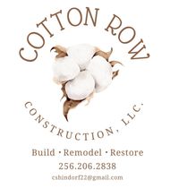 A logo for cotton row construction llc with a picture of cotton