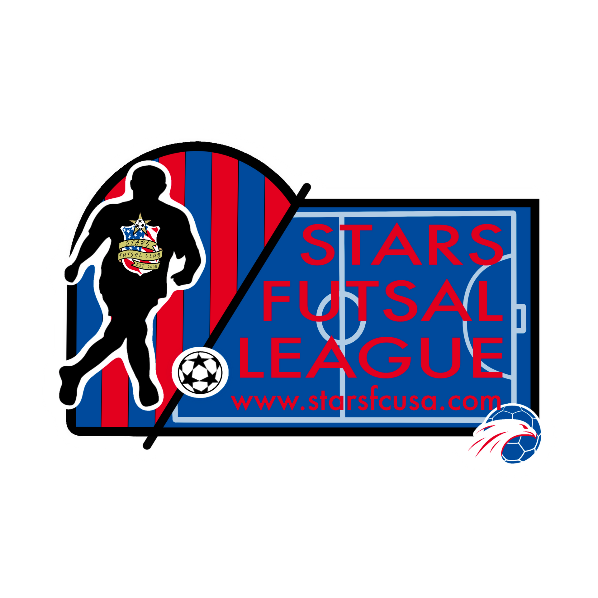 STARS FC USA Winter League Logo with soccer player kicking a ball and a soccer field graphic