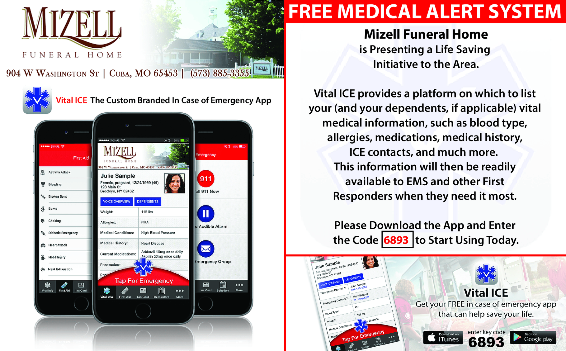 Advertisement for Mizell Funeral Home's 