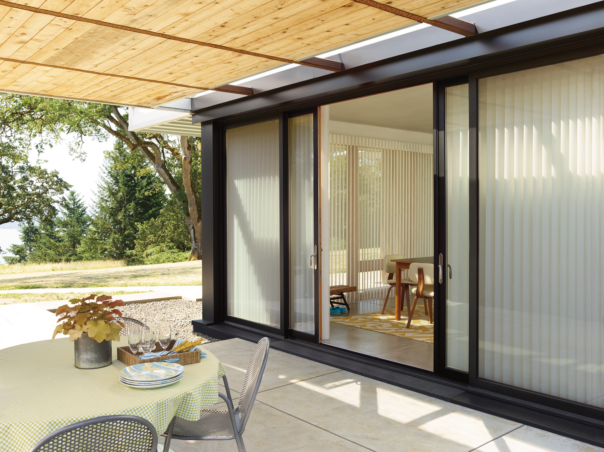 Luminette® Sheer Panels on sliding glass doors.