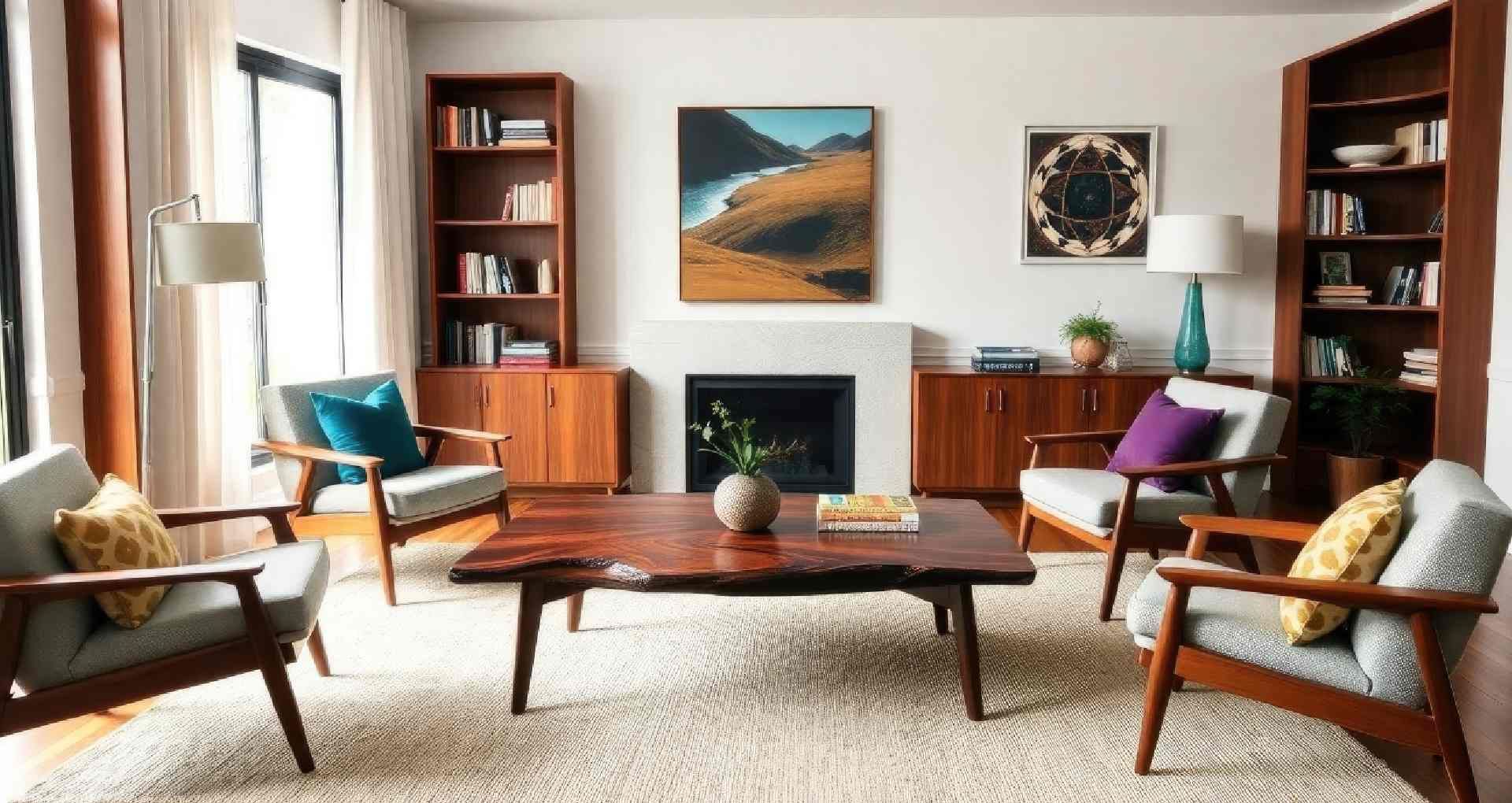 Modern living room with a sliding glass door and colorful accents near Sarasota FL