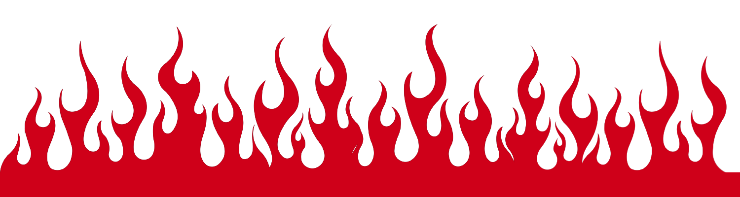 A row of red flames on a white background.