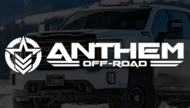 Logo of Anthem Off-Road with a white pickup truck in a snowy setting.