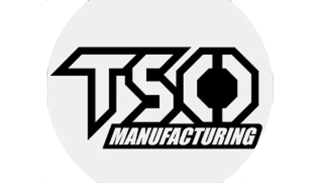 TSO Manufacturing logo inside a white circle; features bold, geometric letters and the word
